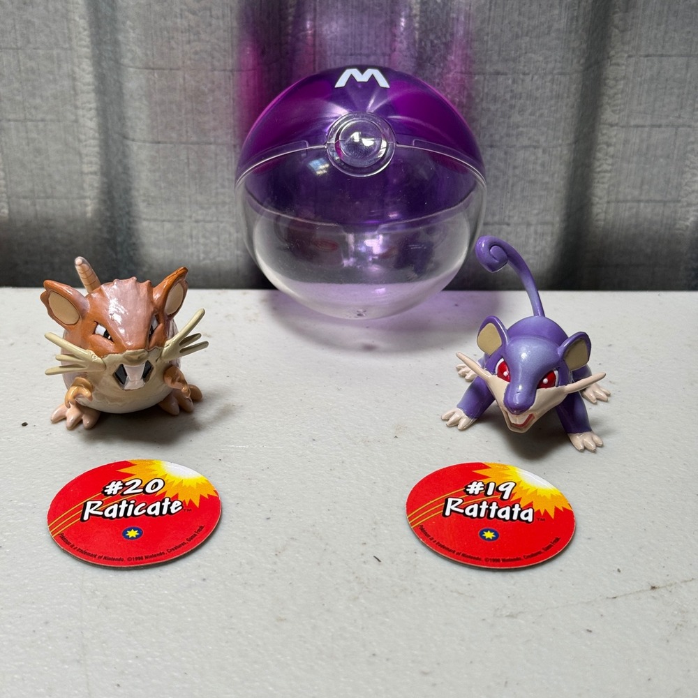 Tomy Pokemon Monster Collection Pair Rattata Raticate 1997 w/ Discs Poke Ball NM